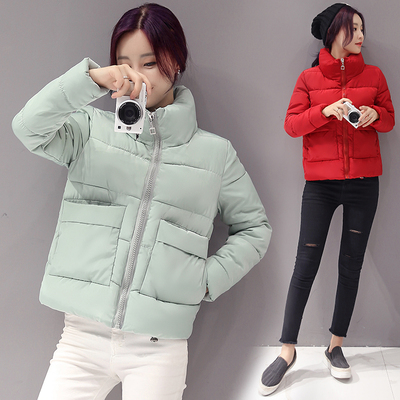 实拍2016冬新款韩版修身羽绒服短款女士棉衣面包服小外套