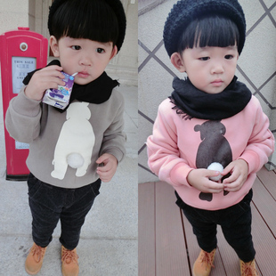 儿童冬装外套男童女童韩版加绒卫衣宝宝加厚棉衣卡通上衣0-3岁潮