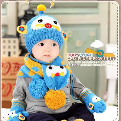 儿童帽子围巾手套三件套装男女童宝宝加厚保暖韩版秋冬季1-2-4岁