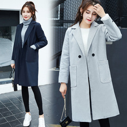 2016韩版新款呢子大衣秋冬季女士中长款一粒扣直筒毛呢风衣外套