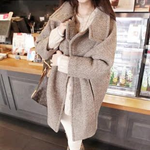 2015秋冬新品女装韩版立领中长款加厚大码外套女羊毛呢子大衣外套