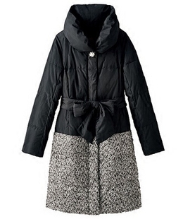 日本代购 冬季女装 甜美拼色蝴蝶结羽绒服大衣 中长款女士棉衣