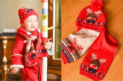 圣诞节款婴儿冬款针织帽子加围巾2015新韩版宝宝卡通可爱百搭套装