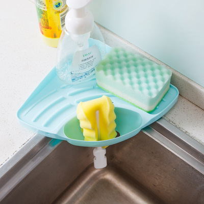 心语 三角形吸盘大号水槽沥水置物架  塑料厨房用吸壁式收纳架