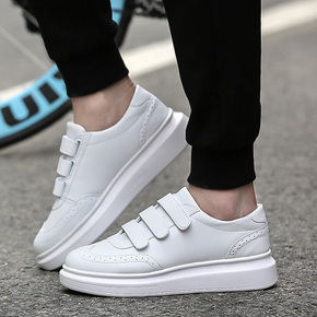 夏季韩版新款男鞋子小清新全纯白色低帮鞋搭扣潮流男士皮质鞋