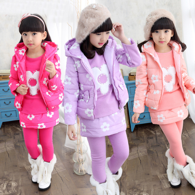 女童棉衣童装冬装2015加厚保暖儿童外套棉服棉袄女孩三件套衣服