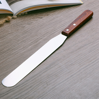 10寸烘焙工具不锈钢木柄防滑抹奶油刀 直柄刮平刀 直身奶油抹刀