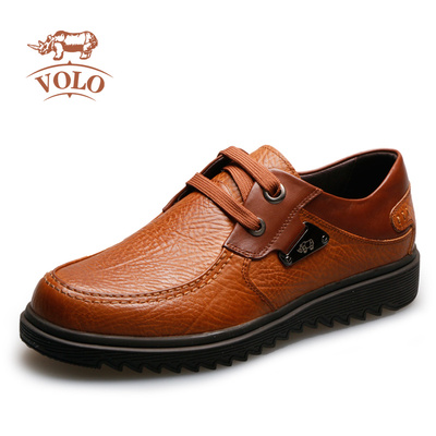 VOLO/犀牛男鞋商务休闲鞋男士皮鞋真皮英伦头层牛皮套脚厚底皮鞋