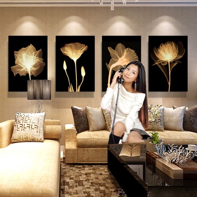 客厅装饰画沙发背景墙无框画现代挂画简约抽象黑白壁画欧式三联画