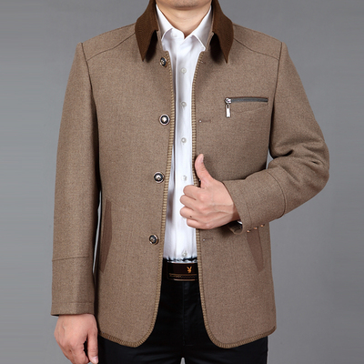 中年男装羊毛呢夹克2015秋季新款立领加厚羊毛呢子男士外套爸爸装