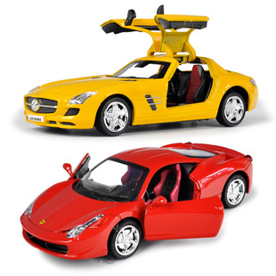 合金小汽车警车模型仿真消防车兰博基尼法拉利儿童回力玩具车声光