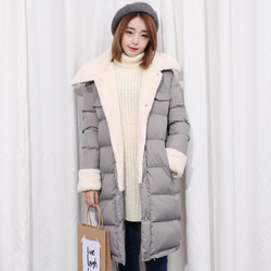 2016秋冬新款中长款羊羔毛棉服 冬季韩版女式修身加厚连帽外套