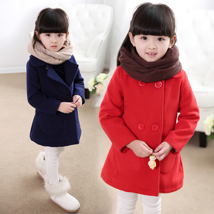 2015秋冬新款童装女童韩版时尚纯色加绒保暖风衣儿童修身百搭外套