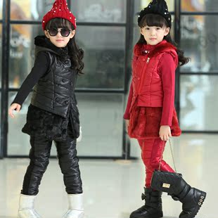 童装2015潮新款韩版女童保暖套装冬装套装时尚卫衣休闲三件套装