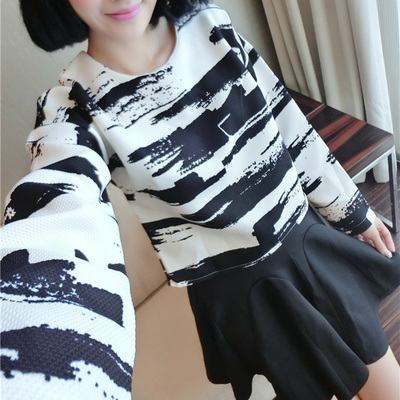 2014韩版秋装新款修身长袖T恤女装黑色显瘦短裙时尚套装潮秋T253