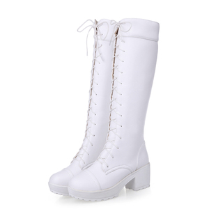 2015秋冬新品时尚骑士靴高筒靴中长靴圆头粗跟防水台高跟女靴
