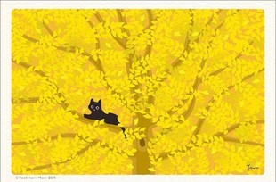 日本猫之四季秋季杏叶挂画壁画无框画装饰画4030尺寸两幅九折包邮