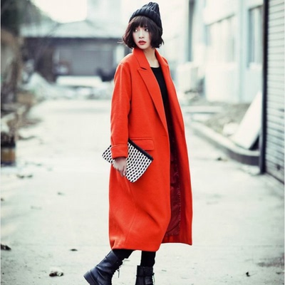 韩国正品代购2015冬装新款长款大衣羊毛呢子超长版外套大码女装