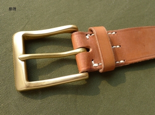 伞兵腰带改装的一节版黄牛皮黄铜扣皮带，口字型纯铜扣