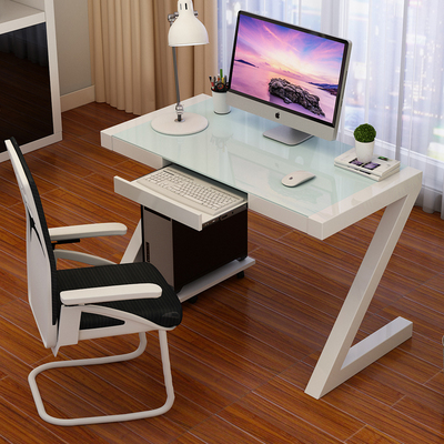 雅耐简约现代 钢化玻璃电脑桌台式家用办公桌 简易学习书桌写字台