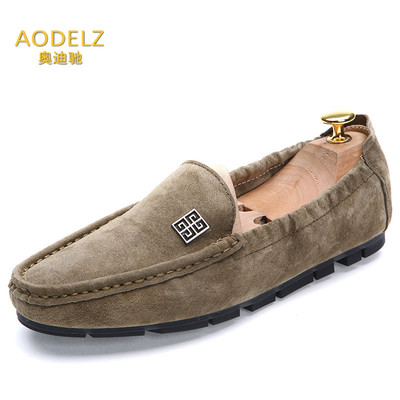 高端定制Aodelz 英伦夏季新款真皮套脚低帮鞋时尚圆头平跟豆豆鞋