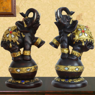 东南亚风格泰国站球大象工艺品 中式客厅招财风水吉祥家居摆件