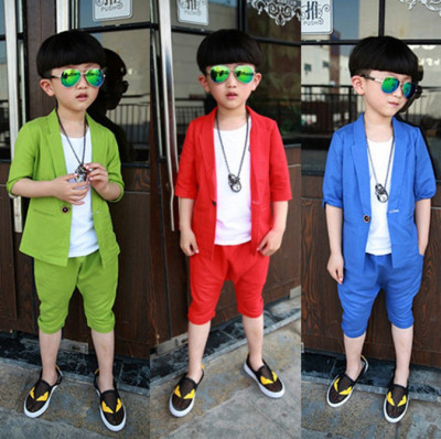 3小童男童夏装4中童小男孩子5儿童短袖七分裤韩版西装两件套装6岁