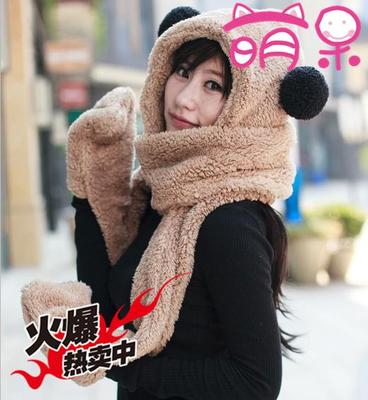 韩版羊绒学生可爱帽子围巾围脖手套三件套装合一体特价男女冬新款
