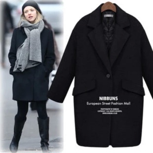 2015冬装新款韩版夹棉加厚毛呢外套中长款修身直筒羊绒大衣女装