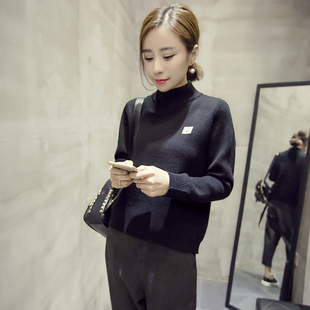 2015冬装新款韩版圆领长袖纯色百搭短款套头针织毛衣女潮