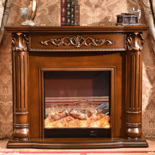 欧式壁炉实木壁炉美式壁炉架罗马柱壁炉装饰取暖象牙白描银1.2米