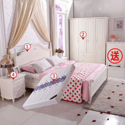 卧室成套家具套装 韩式田园双人床+床头柜+床垫+衣柜组合套餐