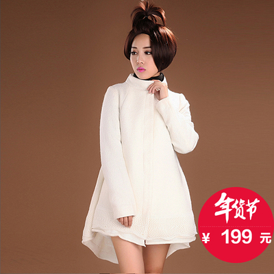 2015冬装新品女时尚韩版宽松呢大衣A字甜美纯色外套噜 噜比圣迪奥