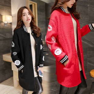 羊毛呢外套女中长款2015冬上新韩版加厚棒球服潮学生茧型呢子大衣