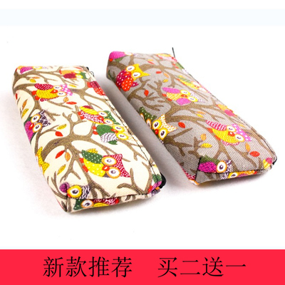 韩国创意简约文具袋 猫头鹰大容量文具盒女学化妆袋可爱印花笔袋