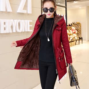 2015冬季棉服女韩版修身中长款加棉加绒棉衣假两件加厚大衣外套潮