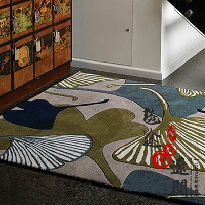现代中式叶子手工腈纶地毯卧室床边客厅茶几书房满铺地毯定制