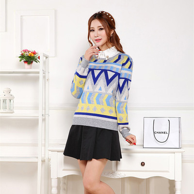 2015最新女款加厚羊绒几何图案三角羊绒衫冬季保暖佳品