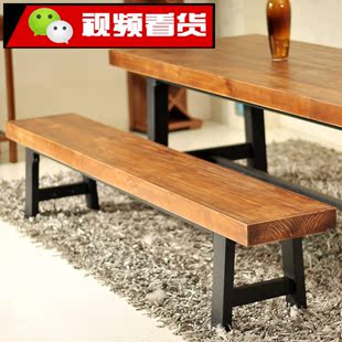 loft餐桌长凳 复古实木办公长凳子 美式长条椅  长方形椅子
