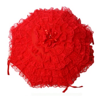 新娘伞蕾丝长柄伞 婚庆伞 新款创意伴娘伞 蕾丝边 红色直杆新娘伞