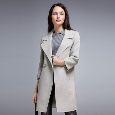 2015秋季新款欧美高端纯手工双面呢羊绒大衣女长款毛呢外套