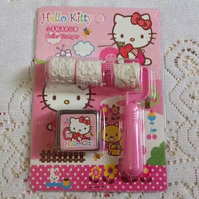 Hello Kitty凯蒂猫KT可爱卡通儿童文具玩具带印泥套装滚轮式印章