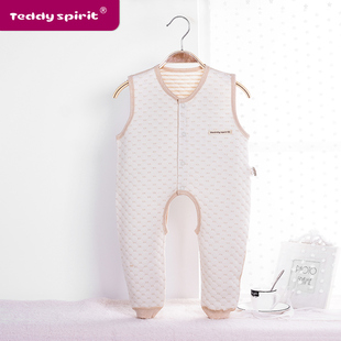 TEDDY SPIRIT有机彩棉新生婴儿加厚裤子宝宝保暖单排扣开档背带裤