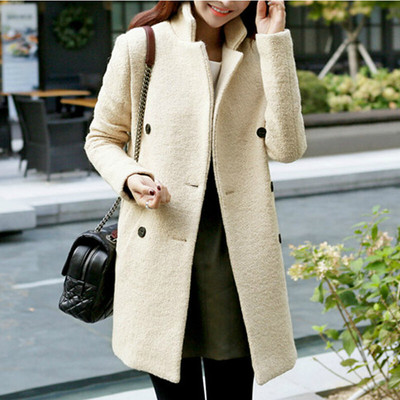 2015秋冬新款毛呢外套韩版修身双排扣中长款羊毛呢子大衣加厚外套