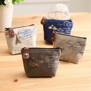 韩国帆布零钱包 创意金属配件经典怀旧小包包 时尚小手袋
