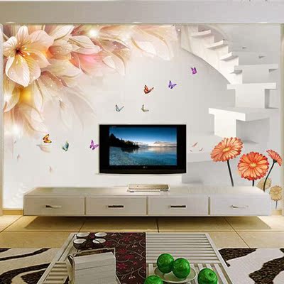 壁纸3d立体简约大型壁画 客厅影视电视背景墙纸无纺布无缝 蝶恋花