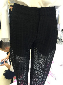 tao tao 2015春夏新款性感显瘦镂空洞洞双层时尚直筒长裤