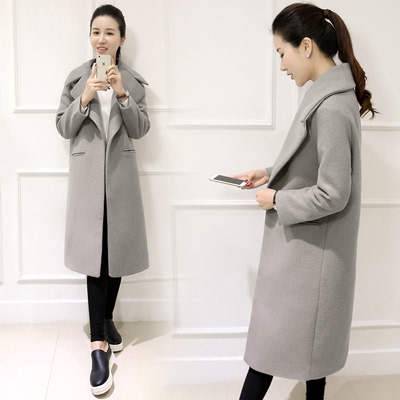 包邮2015冬装新款韩版女装加厚羊毛呢外套女中长款廓形大衣显瘦潮