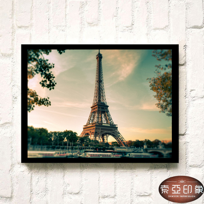巴黎埃菲尔铁塔 现代装饰画欧美客厅实木框画世界经典名建筑挂画