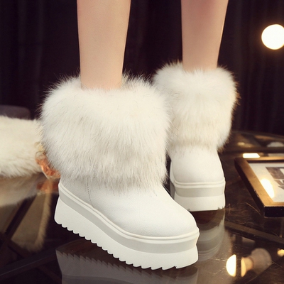 雪地靴女2015冬季新款欧美时尚短靴松糕厚底防滑皮毛一体学生棉鞋